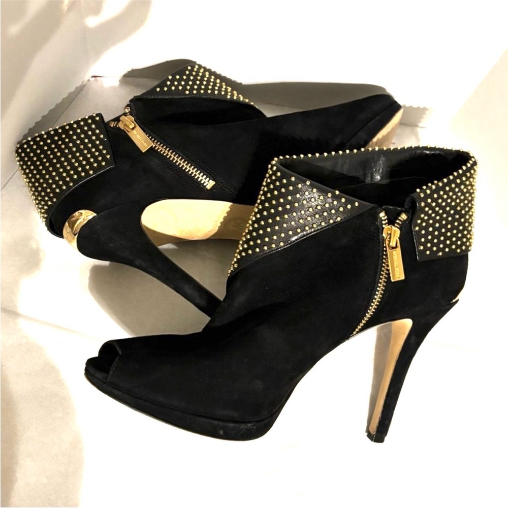 Michael Kors KRISTA OPEN TOE Peep Toe Studded Booties Suede Black Size 10 - Picture 8 of 11